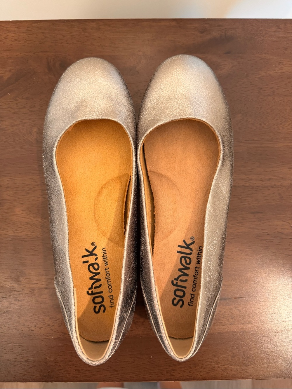 SoftWalk "Sonoma" Silver Metallic Ballet Flats